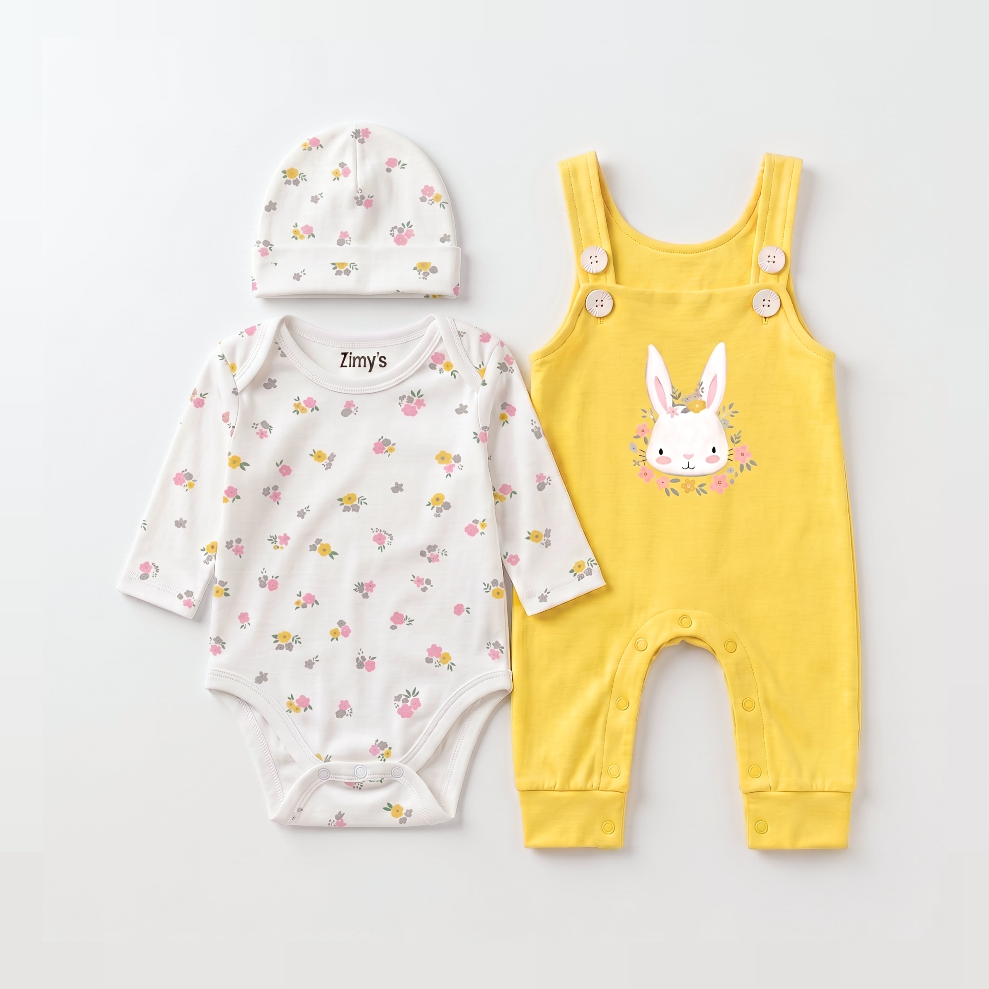 Bunny Floral 3-Piece Dungaree Set