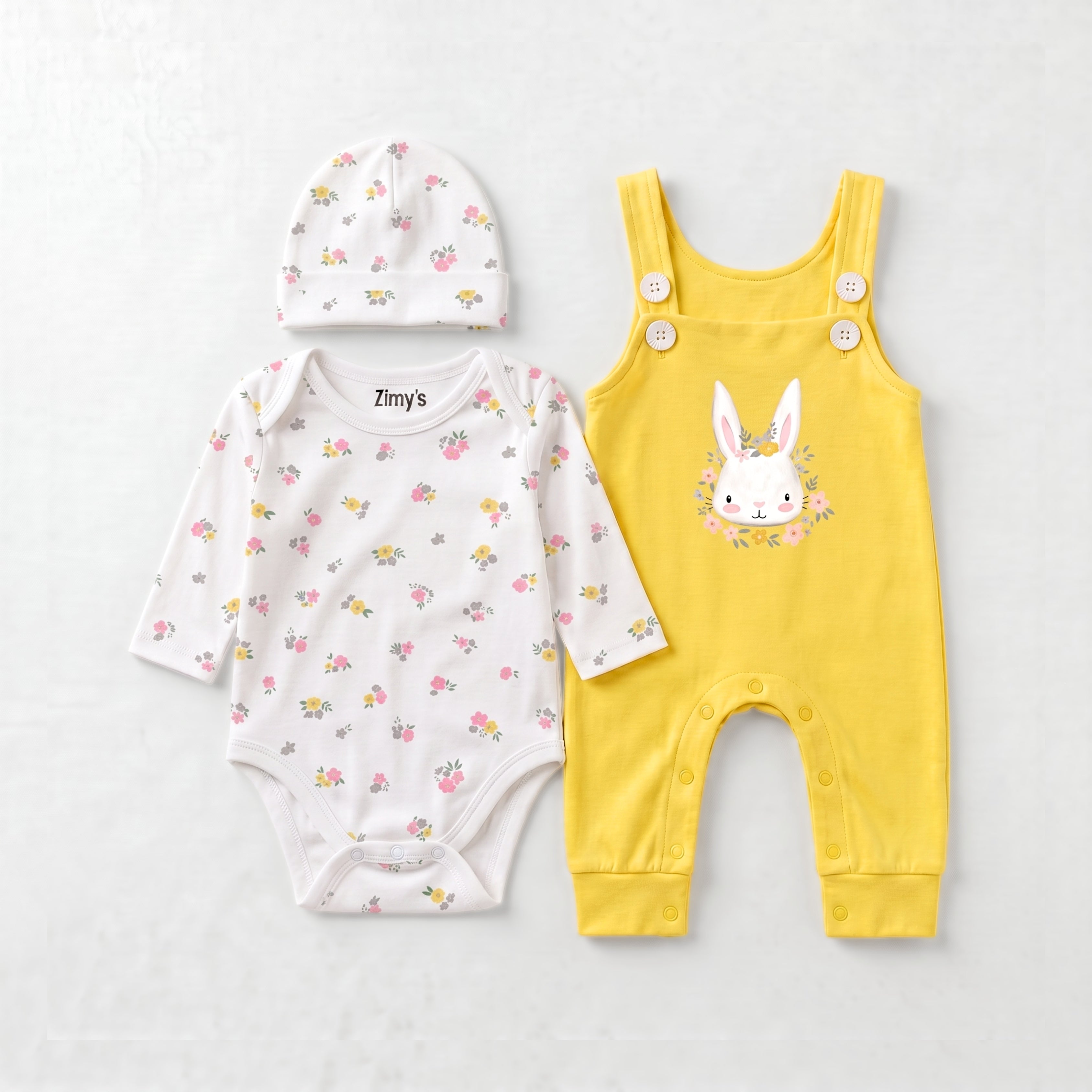 Bunny Floral 3-Piece Dungaree Set