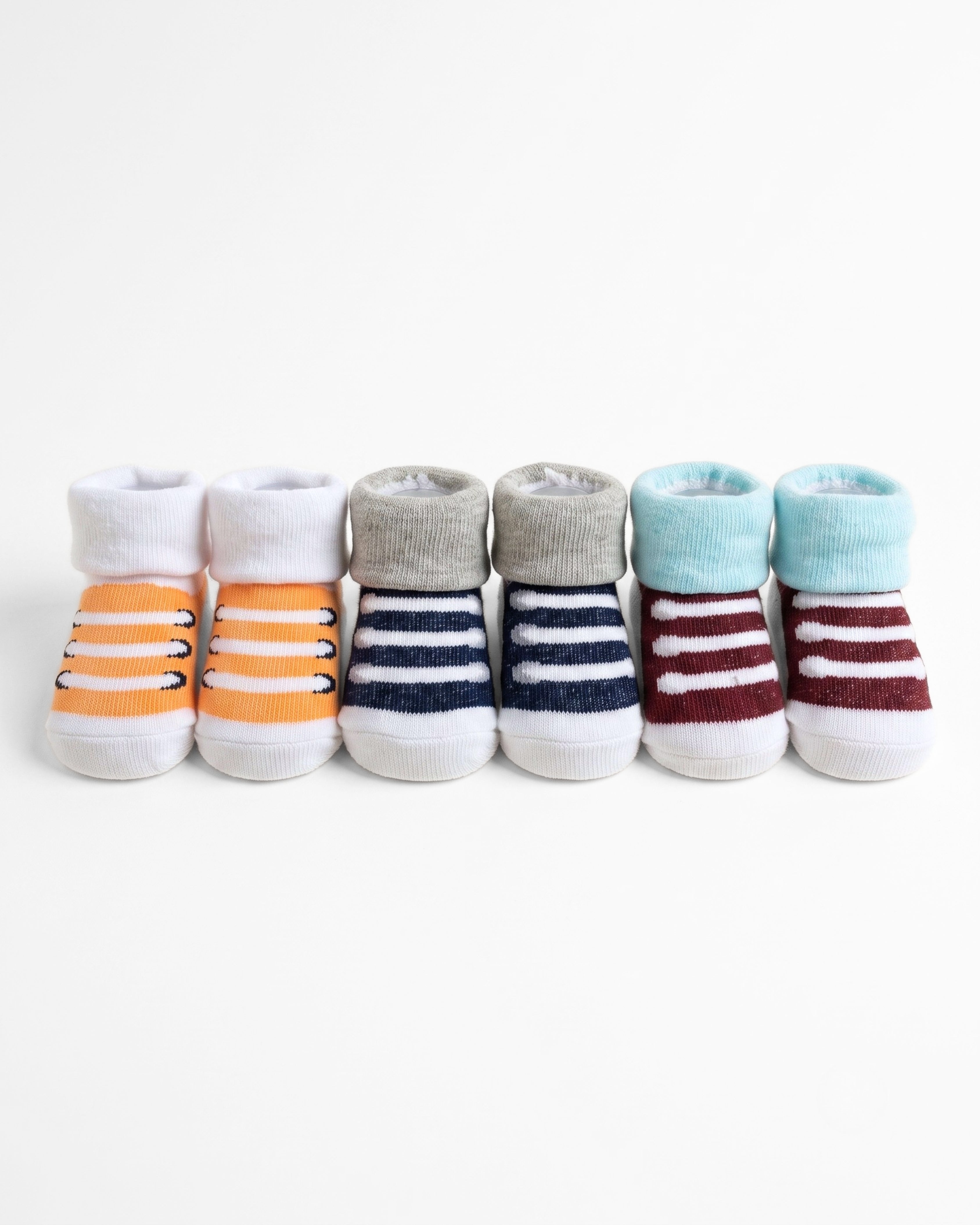 3-Piece Infant Bootie Socks (0-9 Months) - Orange & Teal