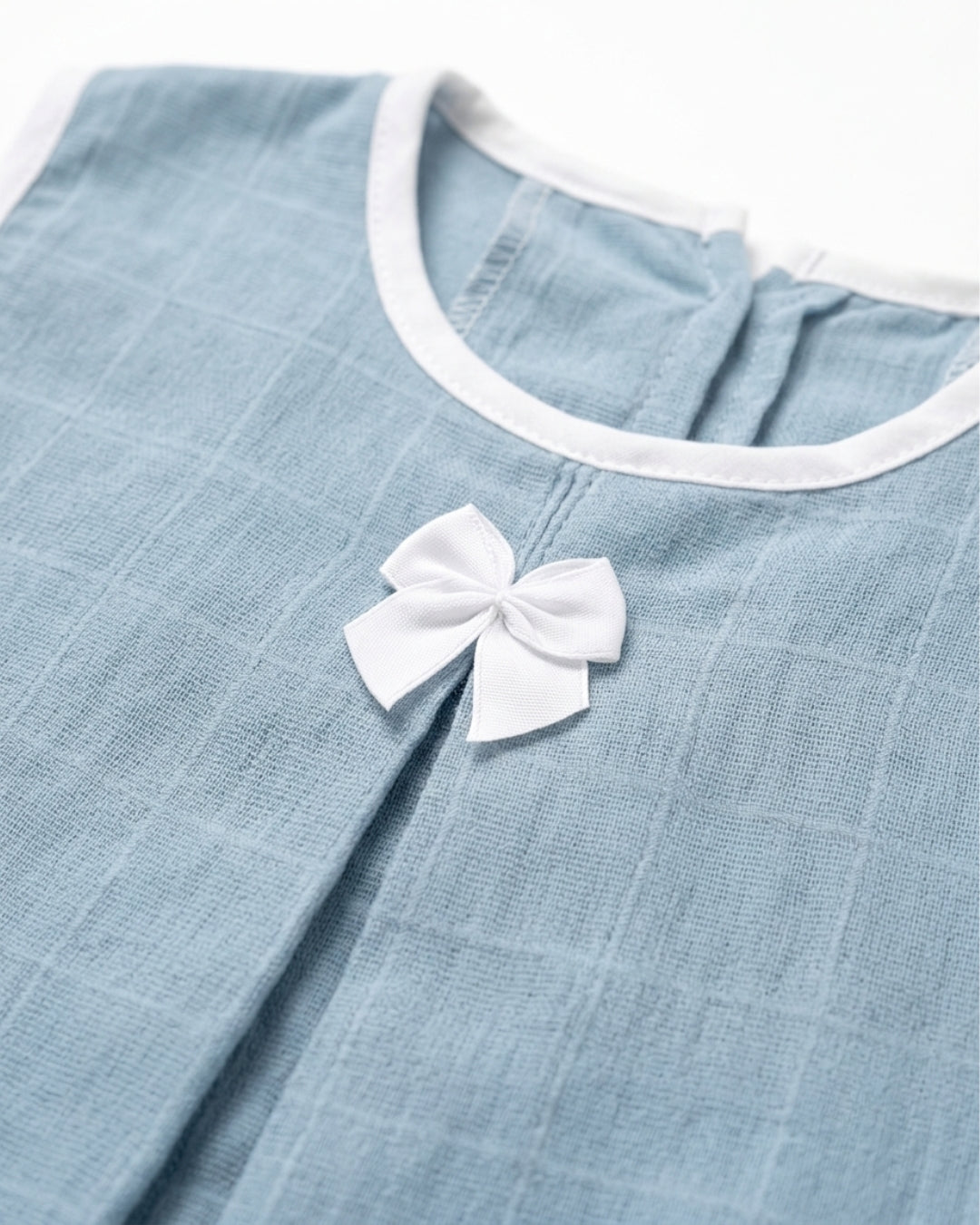 3-Piece Muslin Frock Set - Dusty Blue