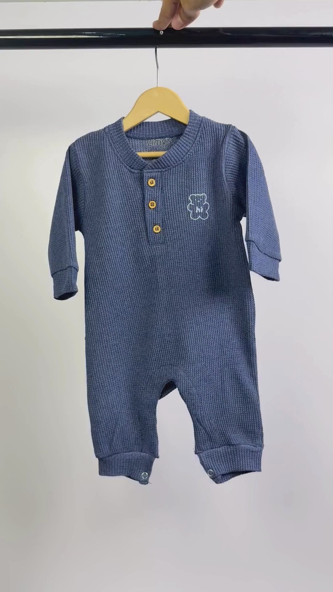 Waffle Knit Thermal Romper – (Dusty Blue)