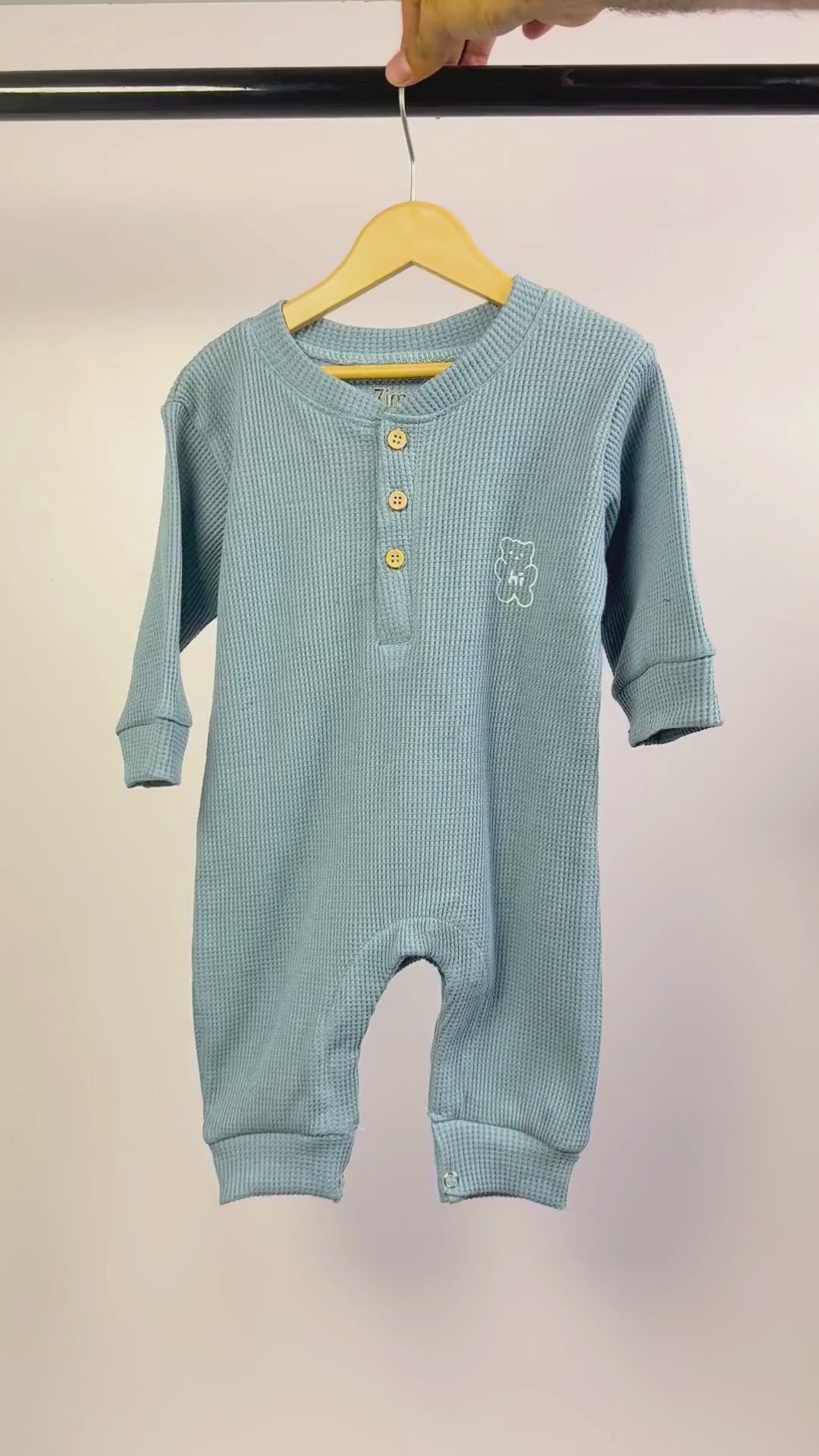 Waffle Knit Thermal Romper – (Sky Blue)