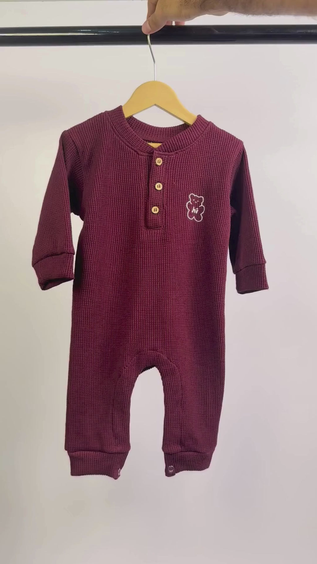 Waffle Knit Thermal Romper – (Maroon)