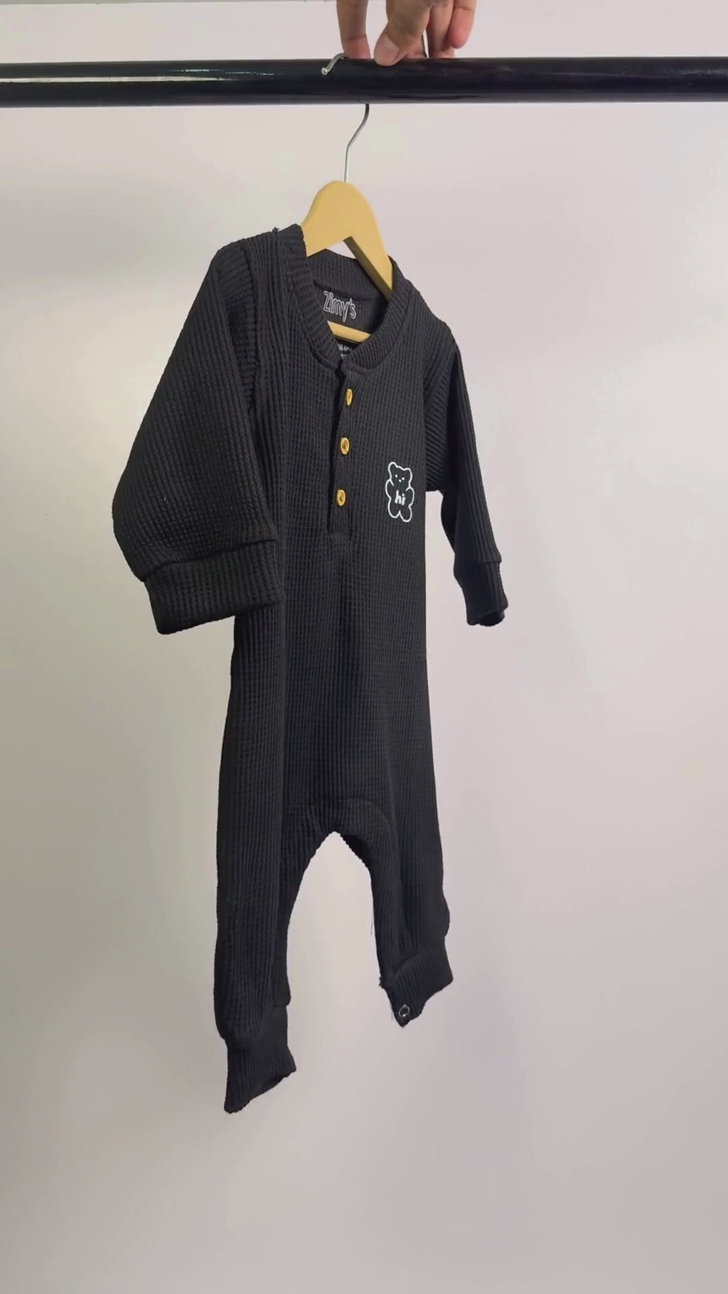 Waffle Knit Thermal Romper – (Black)