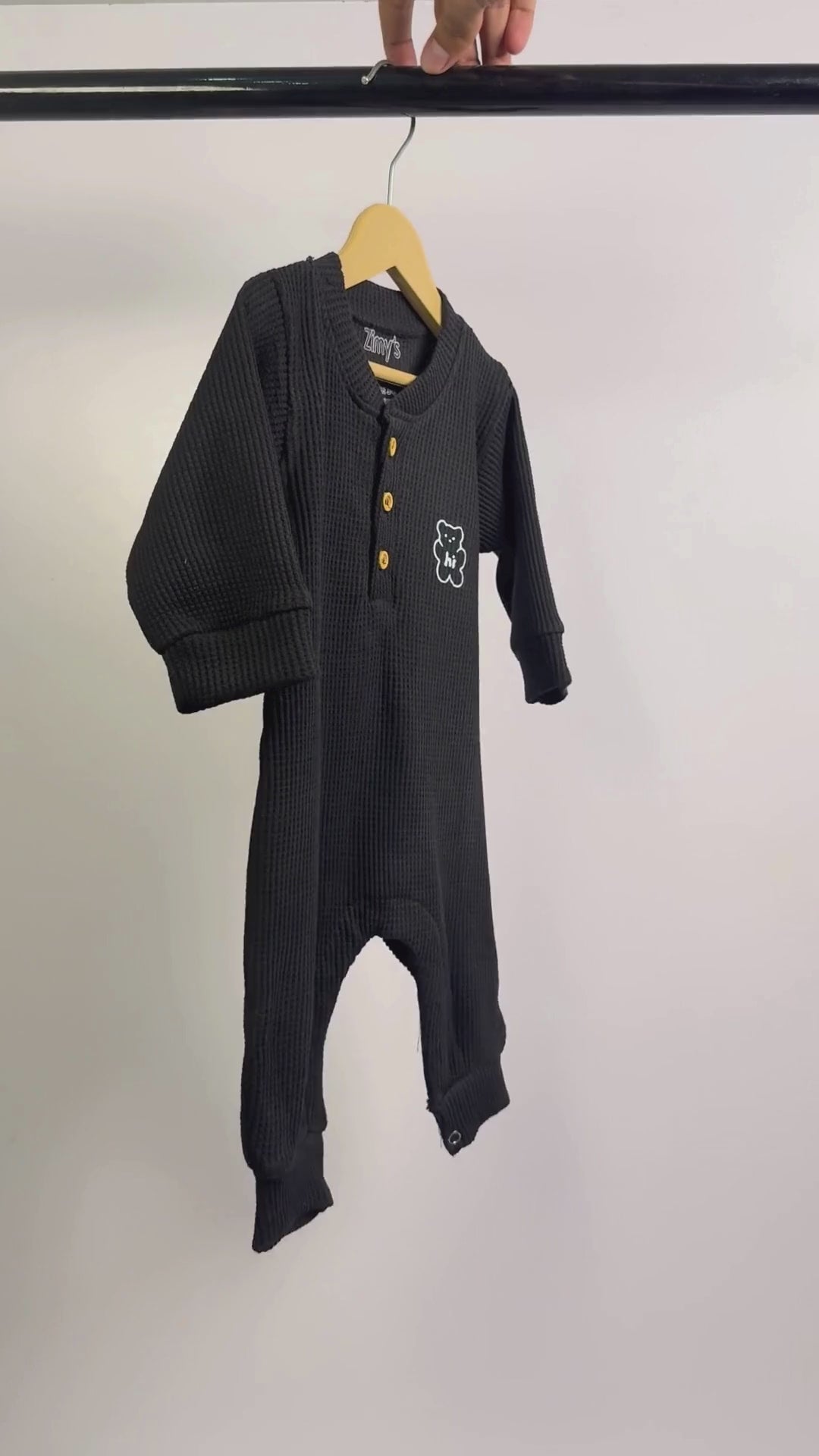 Waffle Knit Thermal Romper – (Black)