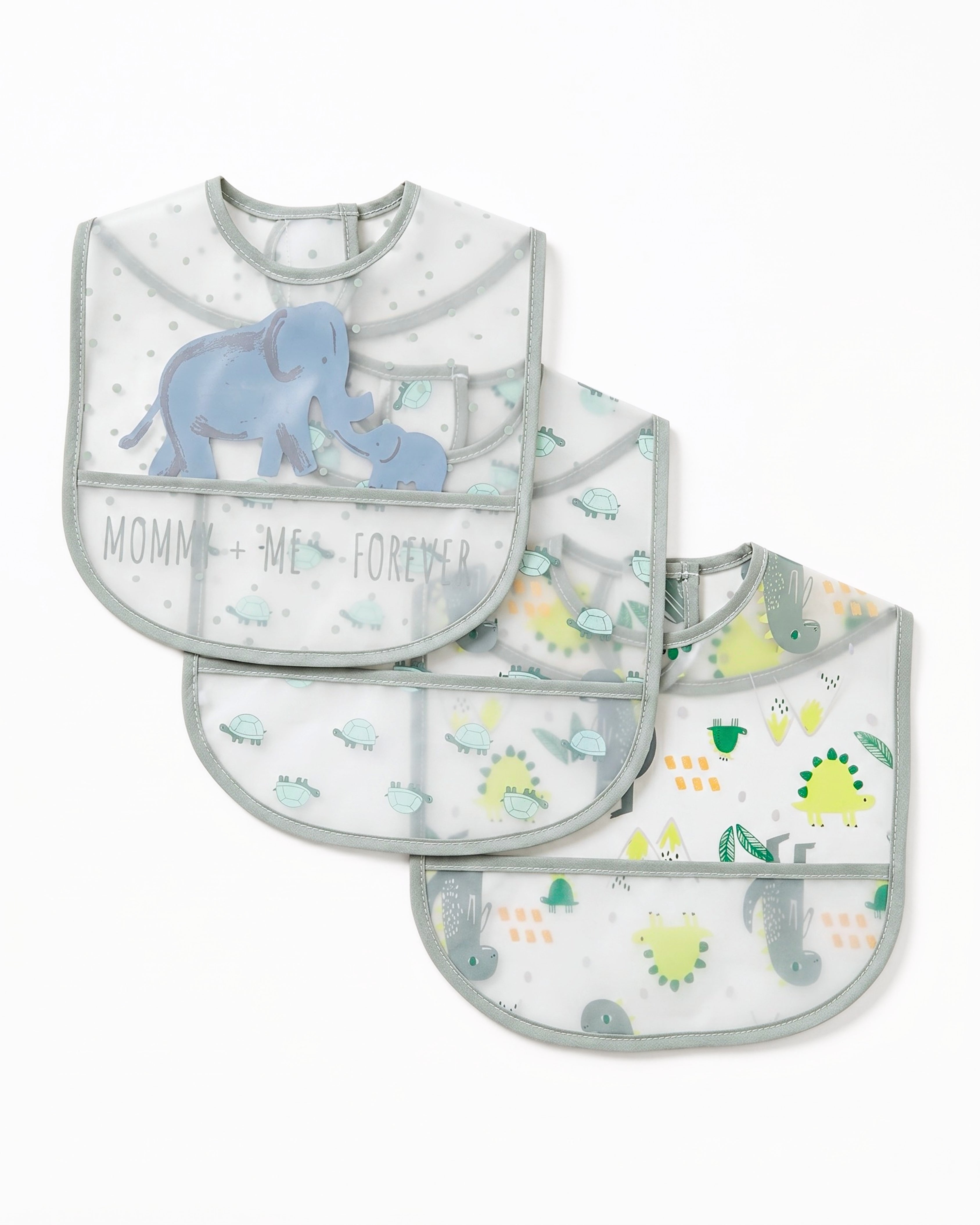 3-Pack Waterproof PEVA Baby Bib Set – (Safari Friends)