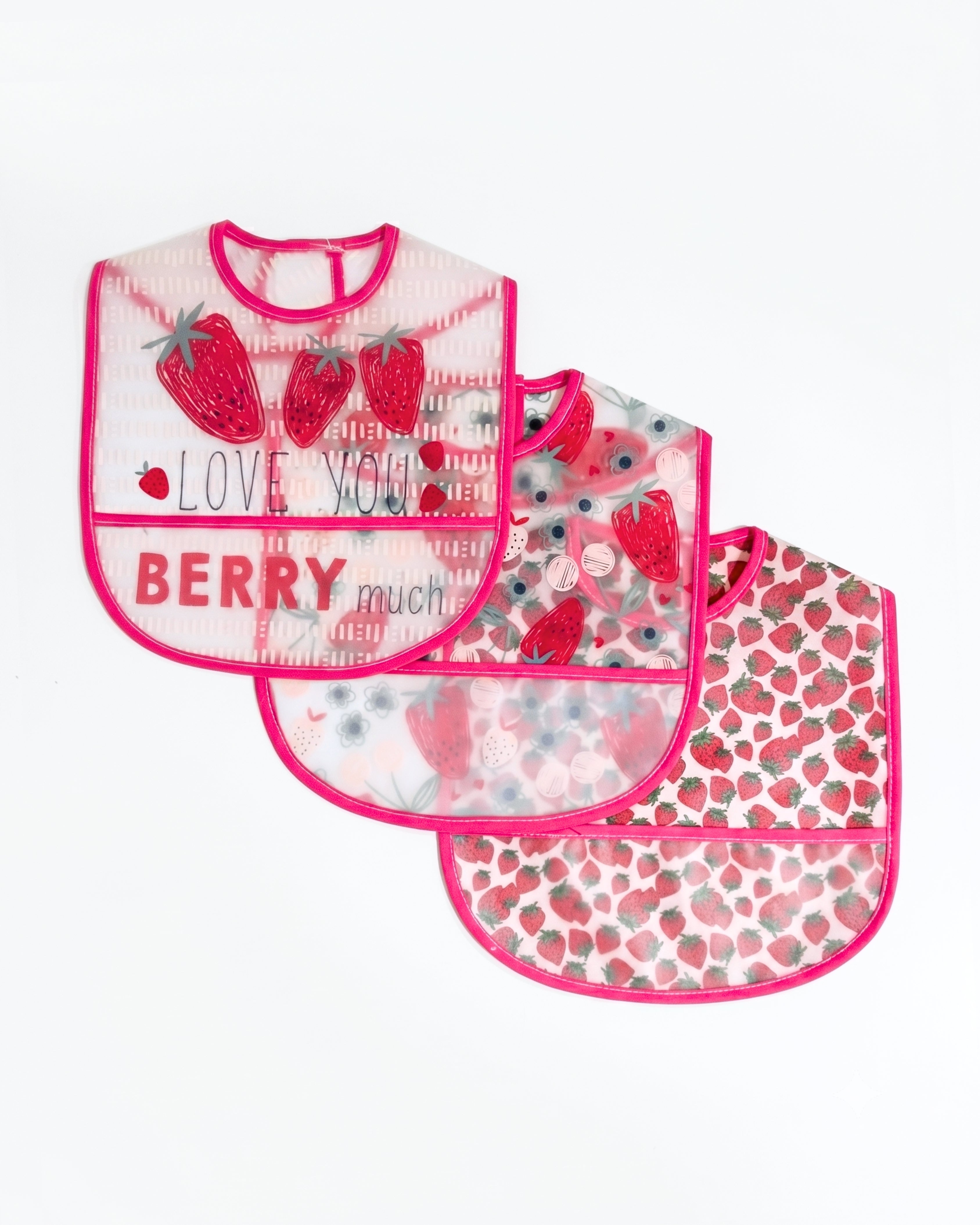 3-Pack Waterproof PEVA Baby Bib Set – (Berry Much Strawberry)