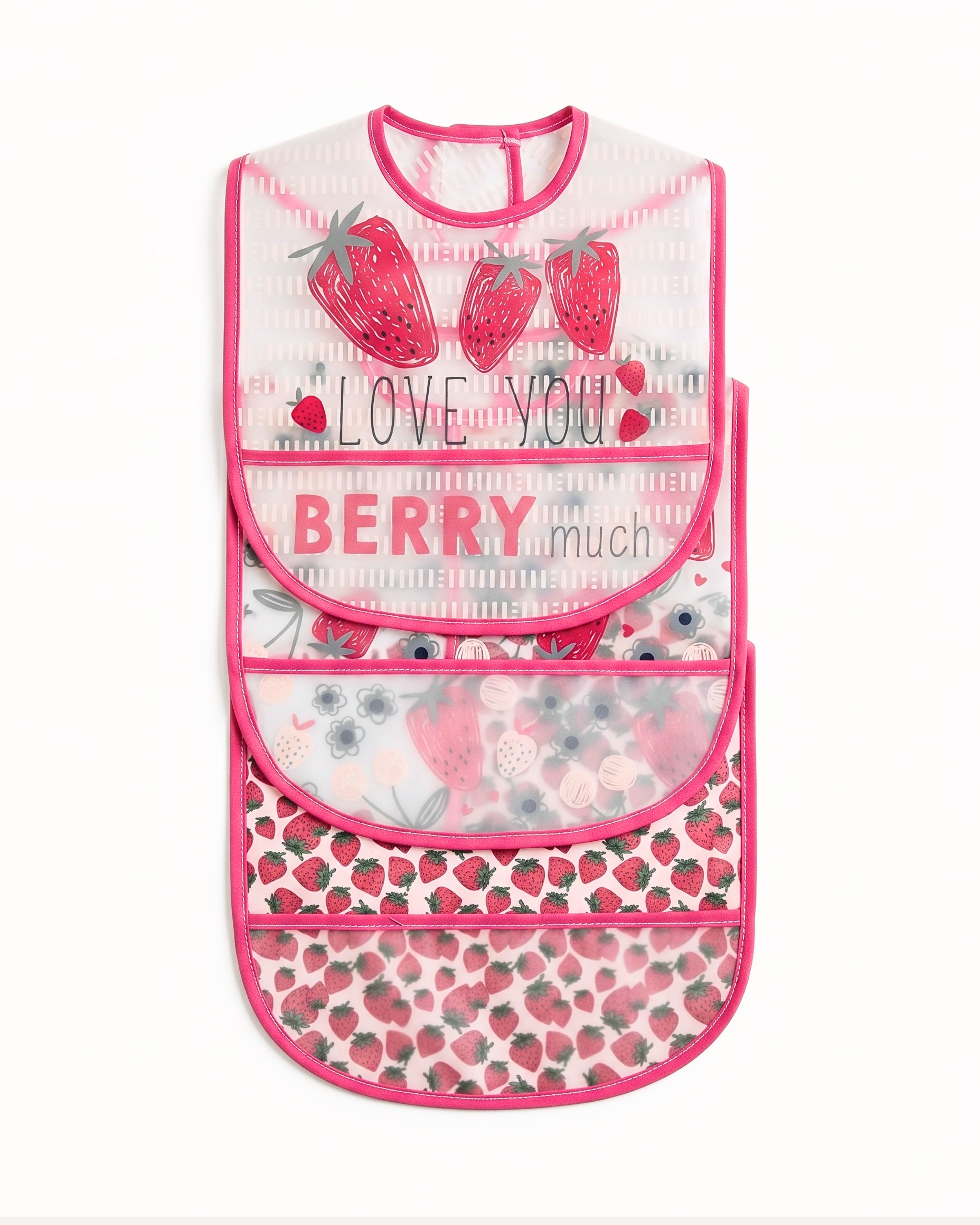 3-Pack Waterproof PEVA Baby Bib Set – (Berry Much Strawberry)