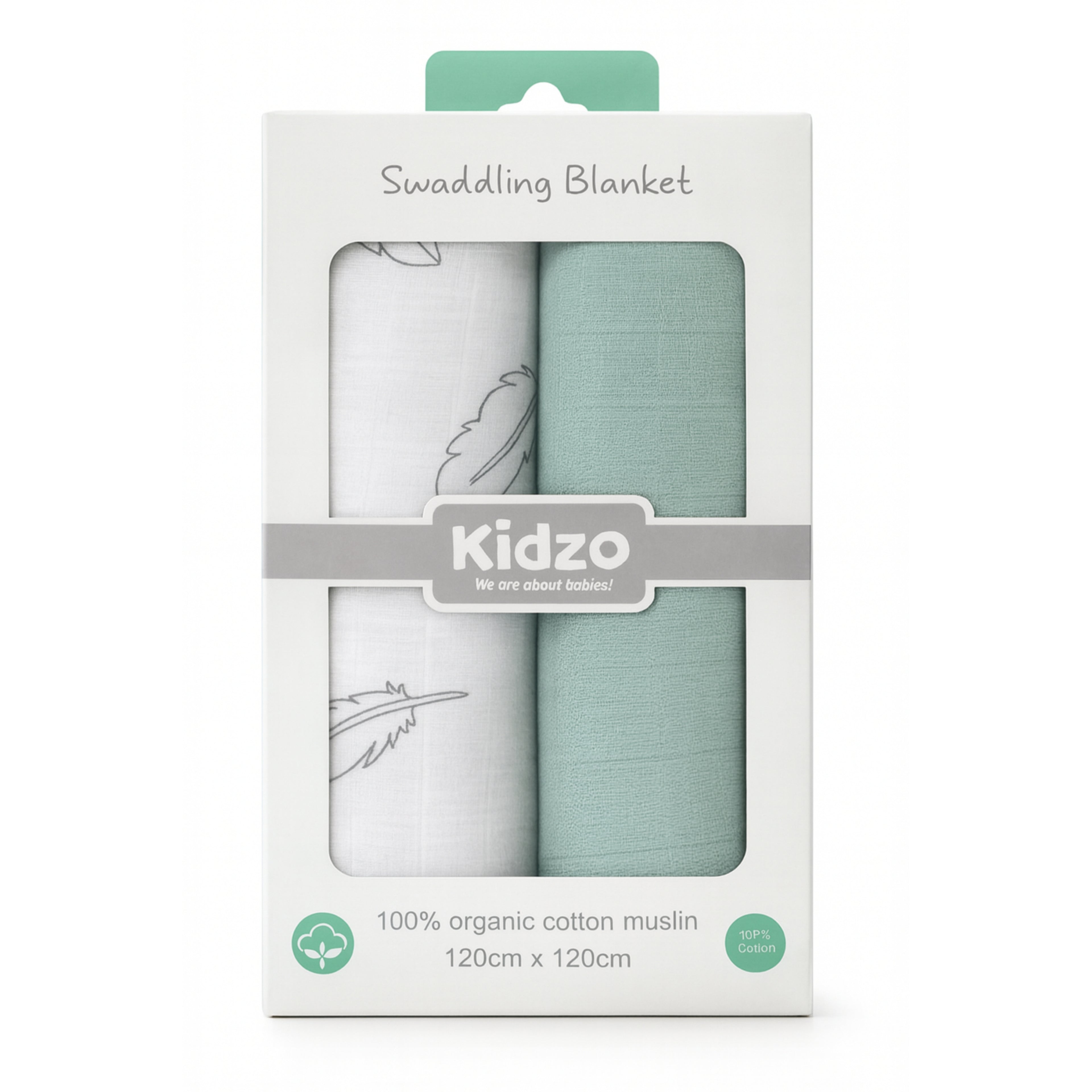 2-Piece Baby Swaddling Blanket Set - Muslin Swaddle Blanket (Mint Feather)